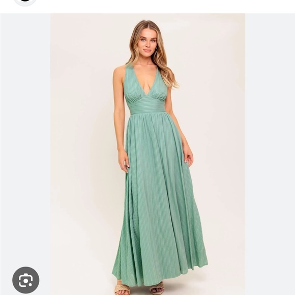 Flying Tomato Dresses & Skirts - Sage Green Woven V-Neck Pleated Maxi Dress